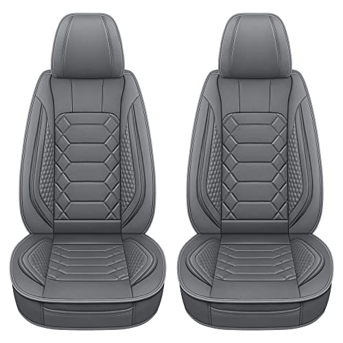 Image of HAIYAOTIMES Leather Car Seat Covers Front Set, Waterproof Leatherette Automotive Vehicle Cushion Cover with Non-Slip Bottom, Universal Fit for Most Cars, sedans, Vans, SUVs, Gray