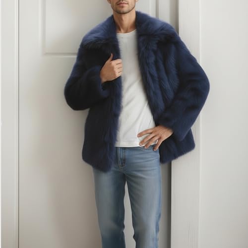 Image of Colf Men's Winter Parka Coat Lapel Faux Fur Jacket | Mens Faux Fur Coat, Long Sleeve, Fluffy Overcoat, Winter Jacket