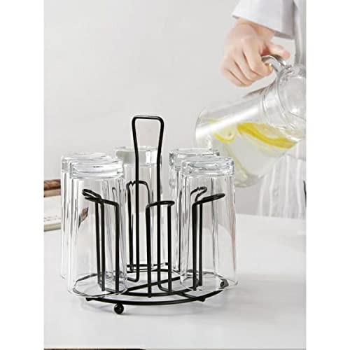 Image of Handcrafted Wrought Iron Glass Stand | Tumbler Holder for Kitchen /Dining Table | Rectangular Glass Organizer Rack | Rustic Drinkware Holder (ROUND DESIGN)