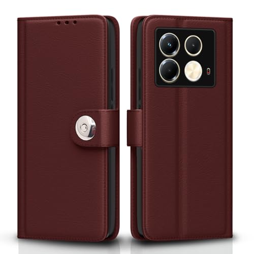 Image of Pikkme Flip Cover for Infinix Note 40 5G Leather Finish | Inside TPU with Card Pockets | Wallet Stand and Shock Proof | Complete Protection Button Flip Case(Brown)