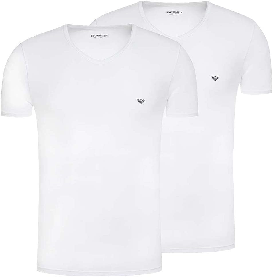 Emporio Armani Men’s 2-Pack V Neck T-Shirt, White/White, XXL