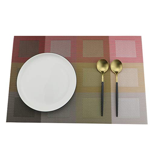 Gugrida Set Of 6 Placemats For Dinning Table, Luxury Pvc Woven Vinyl Table Mats,Washable And Heat Insulation Kitchen Place Mats (6 Pcs, Gold) #TOP2