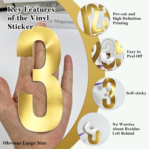 84 Stück Zahlenaufkleber mit Symbolen, 8 Bögen, 12,7 cm Gold Vinyl Nummernaufkleber, Selbstklebend, Wasserfest, Für Innen- & Außenbereich, Geeignet für Briefkasten, Türen, LKWs und Pinnwände