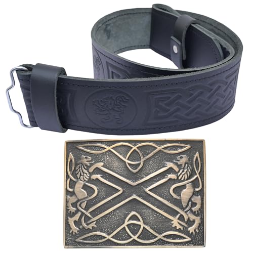 Kilt Belt and Buckle Set, Scottish Lion Rampant Saltire Buckle Pewter Crafted — Highland Kilt Accessory for Men