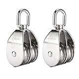 Artilife 2Pcs Stainless Steel Wire Rope Crane Double Pulley Block M50 Lifting Crane Swivel Hook...