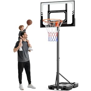 Basketballkorb Outdoor Kinder 107-213 cm, Basketballkörbe mit Ständer und Rollen, Basketball Korb Höhenverstellbar mit Bruchsichere PC Rückwand, eschenk für Kinder Grau