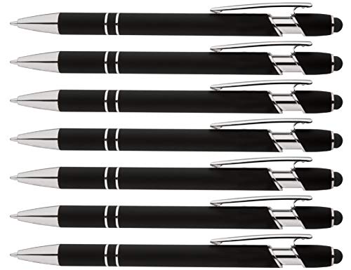 Rainbow Rubberized Soft Touch Ballpoint Pen with Stylus Tips a stylish, premium metal pen, black ink, medium point. Box of 7 (BLACK)