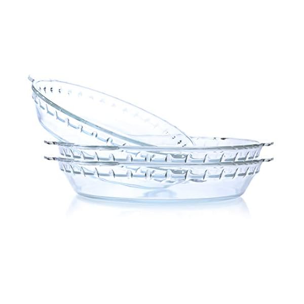 Kingrol 3 Pack Glass Pie Plates with Handles, 9 Inches Baking Dishes, Clear Gourmetian
