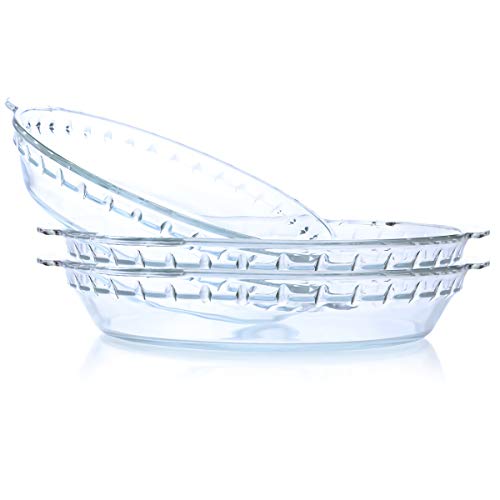 Kingrol 3 Pack Glass Pie Plates 9 Inch Pie Baking Dishes with Handles