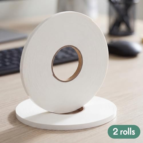 Image of Tatuo 2 Rolls Double Sided Foam Tape PE Foam Tape Sponge Soft Mounting Adhesive for DIY Craft Picture Poster Hanging(1 /2 Inch by 66 Feet,White)