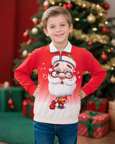 Christmas Boys Ugly Sweatshirts Kids Xmas Funny Stanta Pullover For Holidays Clothes Gifts Size 7-14T4