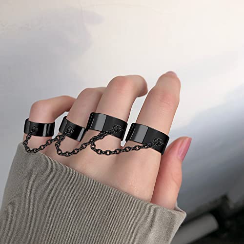 Fibo Steel 18Pcs Gothic Punk Chain Finger Rings For Women Men Y2K Black Stackable Rings Snake Chain Rings Open Adjustable Knuckle Emo Rings Punk Gothic Jewelry #TOP3