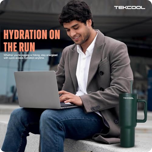 Image of Tumbler with lid and Straw 1200ML Cup Stainless Steel Hot and Cold with Handle and Lid 2 Straw Vacuum Insulated Tumbler for Water, Iced Tea or Coffee Office Gym Travelling