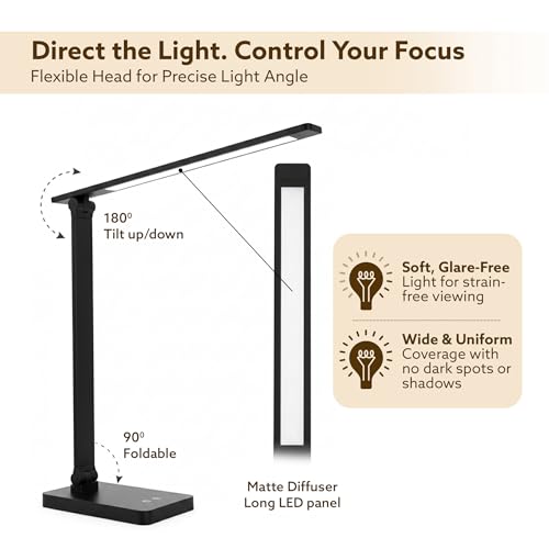 Image of AGARO Regal Study Table Lamp, 5W LED Desk Light, USB Type-C, Touch Control, Different Bright Modes, Touch Dimmer, 180 Adjustable Foldable Design, Energy Efficient, Eye-Friendly, for Study & Bed Room