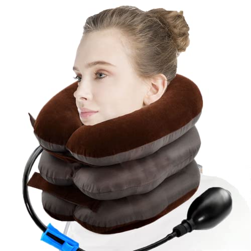 Universal Inflatable Cervical Neck Traction Device & Collar Brace, Flocked Air Pillow,Best for Neck Support & Instant Relief for Chiropractic Chronic Neck Pain, Spine Alignment