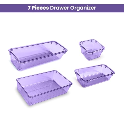 Image of ALOXE Drawer Organizer Makeup Organizer Box Purple Multipurpose Drawer Organisers Storage Box For Cosmetic, Jewellery, Office, Kitchen Items (7 Pcs)