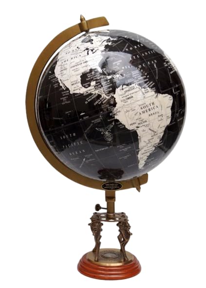 Carte du monde mer Noire bois 45,7 cm cadeau boussole lion