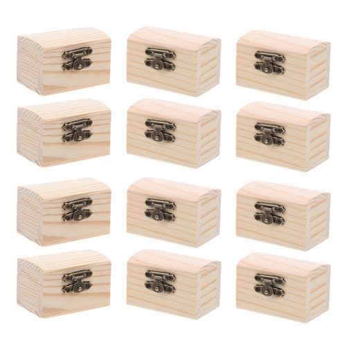 SEWACC 12 cajas de madera sin terminar con tapas abatibles: mini cofre del tesoro de madera sin terminar para manualidades, pintura y almacenamiento de joyas.