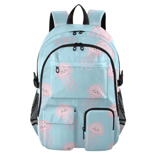 Mochilas de trabajo para hombres azul con medusas animadas para llevar la laptop a la oficina