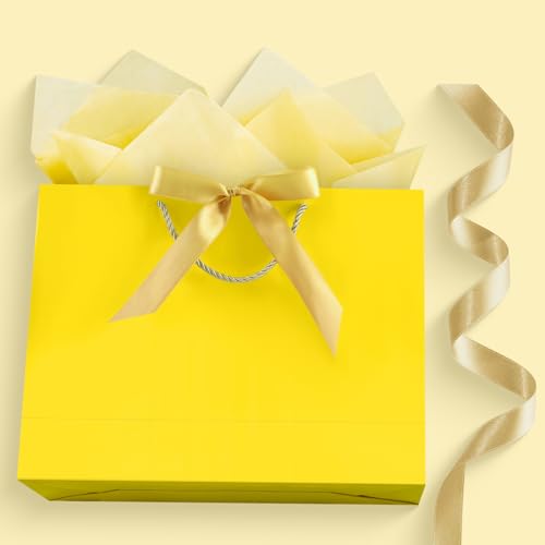 Image of JMANNI Gift Bags with Handles, 13 inch Medium Gift Bag for Presents, 1 Pcs Bags with 2 Tissue Paper and 1 Cards for Baby Shower Wedding Bridal Shower Mother's Day Birthday Party (Yellow
