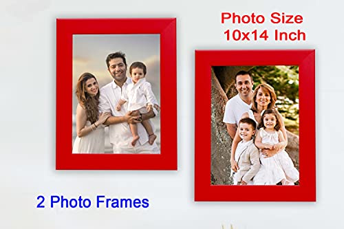 Image of Photo frame 10x14 Inch set of 2 Red Color flexiable Glass (acrylic) & synthetic wood customized Modern Collage Photo Frames for Wall Hanging