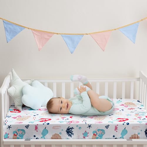 Image of PHF 3 Pack Soft Mermaid Crib Sheets Fitted, Silky Comfy Breathable Baby Sheets for Boys Girls Neutral, 28x52 Inches Fits Standard Crib and Toddler Mattresses, Mermaid