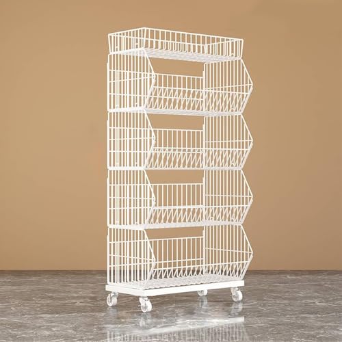 Grande espositore per snack a 5 ripiani, scaffale commerciale per frutta, verdura, cipolle e patate, 90 cm, supporto in filo metallico bianco per supermercati