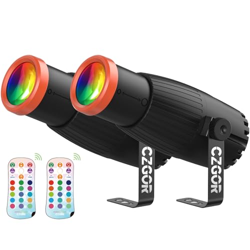 Projecteur Pinspot 2 pièces, Czgor 18W projecteur à focale manuelle pour boule disco, RGBW 4 en 1 LED avec télécommande, effet doux et chaleureux,...