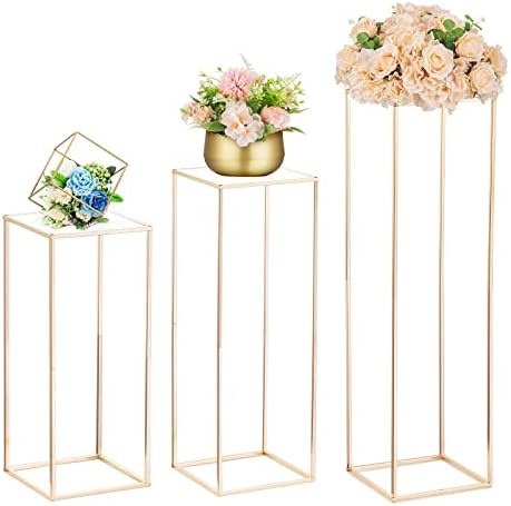 Nuptio Wedding Centrepieces for Tables with Acrylic Panel - 2 Pcs 80cm Tall Gold Vase for Centerpieces Flower Stand for Weddings Party Metal Flowers Vases Column Display Stand for Home Decorations