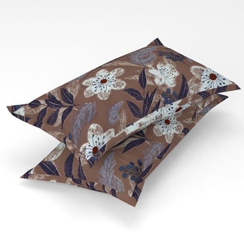 Image of Florida Brown Floral Microfiber Comforter Set for Double Bed | Soft Reversible 180 GSM AC Comforter with King Bedsheet & 2 Pillow Covers
