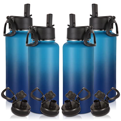 Image of Volhoply 32 oz Water Bottles Bulk 4 Pack with Straw Lid & Spout Lid,Insulated Sports Water Bottle,Double Wall Vacuum Stainless Steel Cups,Leakproof Wide Mouth Metal Flask for Travel(Green Blue,4)