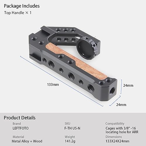 Image of LEFTFOTO Top Handle Quick Release Handgrip for Camera Cage Rig with 3 /8 inch ARRI Locating Pins, Anti-Off Designed,Wood & Metal Grip