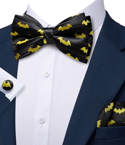 Image of YOHOWA Paisley Striped Men Bow Tie Pre-Tied Formal Adjustable Colorful Bowties Handkerchief Cufflinks Set Wedding Party