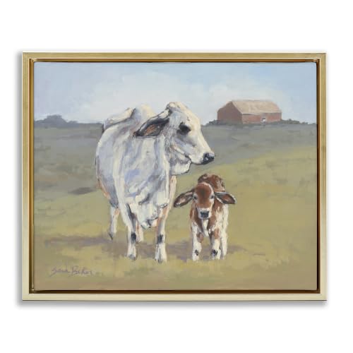 Baby Cow Family Farm Portrait, 17 x 21 Inch Canvas in Floater Frame