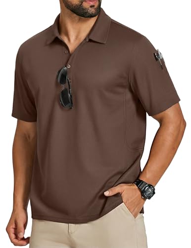 COOFANDY Short Sleeve Polo for Men Quick Dry Performance Golf Shirts Moisture Wicking Work Polo Shirts Athletic Polos for Men Brown