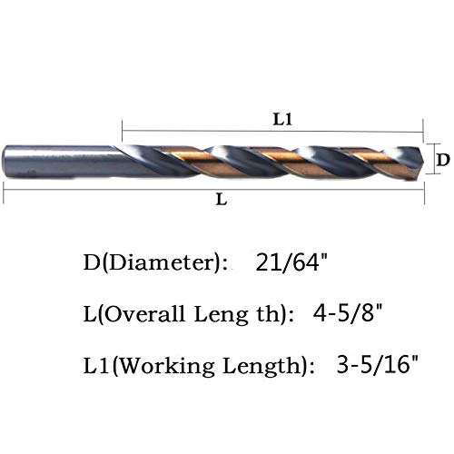 Miniatura 4 de 5 piezas, 2164 pulgadas, longitud HSS Jobber Brocas helicoidales con revestimiento negro y dorado, taladro de metal, ideal para perforar en acero