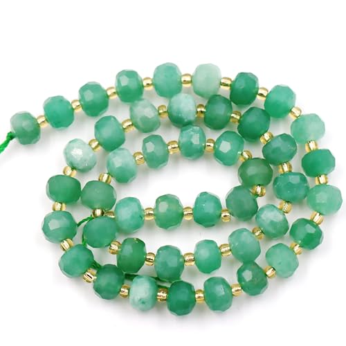 Malahill Wholesale Natural Stone Beads for Bracelets Necklaces Making Sold per Bag 5 Strands and one roll Cord Inside Faceted rondelle Green Aventurine 8mm