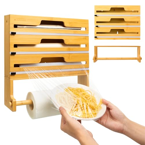 Navaris Portarrollos Papel Cocina 4en1 - Dispensador Papel Aluminio y Film - Montaje de Pared o Cajón - 3X Rollos Dispensador Film Transparente Aluminio y Horno - Compatible con Rollos de 30 cm Navaris Portarrollos Papel Cocina 4en1 - Dispensador Papel Aluminio y Film - Montaje de Pared o Cajón - 3X Rollos Dispensador Film Transparente Aluminio y Horno - Compatible con Rollos de 30 cm