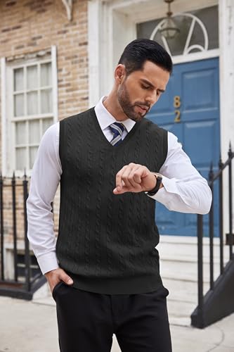 COOFANDY Men's Sweater Vest V Neck Slim Fit Cable Knitted Sleeveless Pullover Sweater3
