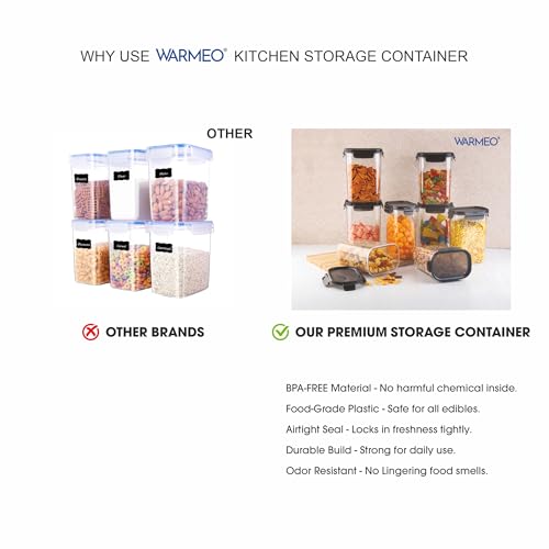 Image of WARMEO FRESH LOCK Airtight Kitchen Storage Container SET of 8 pcs (1200ml each) BPA Free Air tight Storage Organizer for Dry Food,Pulses,Spice,Kitchen Accessories Items & Storage-Transparent