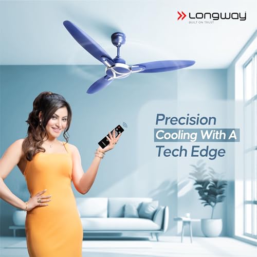 Image of LONGWAY Zephyr 1200 mm BLDC Ceiling Fan with Remote Control | BEE 5 Star Rated Energy Efficient | Ultra High Speed 3 Blade Anti-Dust Decorative Ceiling Fan | 3 Years Warranty (2, Silver Blue)