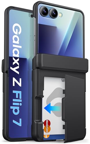 Image of ASAFCASE for Samsung Galaxy Z Flip 7 Case Wallet with Card Holder, Black | Hinge Protection, Outer Screen Protector, Heavy Duty, Shockproof Rugged Cover Phone Case for Samsung Galaxy Z Flip 7 5G 2025