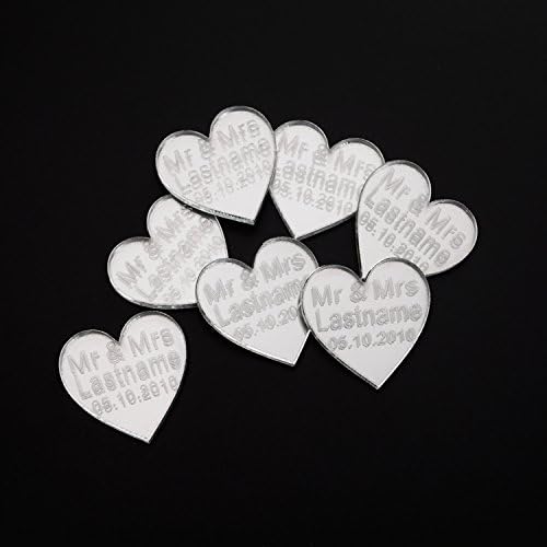 vspg 50pcs Mirror Silver 3cm Mr & Mrs Wedding Personalised Hearts Favours Table Charm Acrylic (Heart)