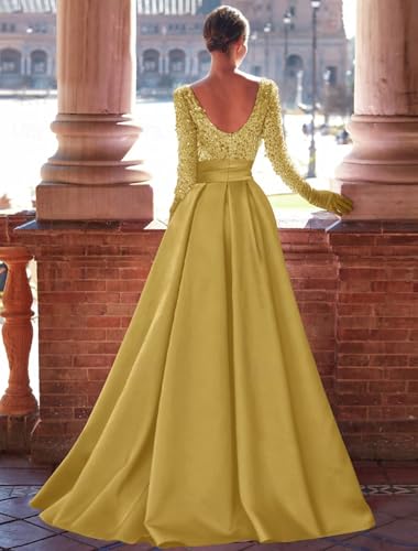 Long Sleeve Prom Dress Sequin Satin Formal Evening Gowns for Women Evening Dresses Long Sparkly Ball Gowns3