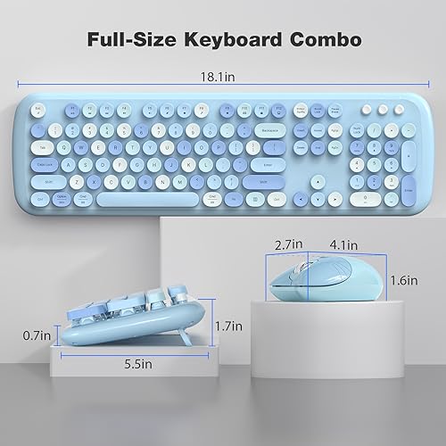 Image of KNOWSQT Wireless Keyboard and Mouse Combo Pale Blue - Colorful 104 Key 2.4G Round Keycap Typewriter Keyboards, USB Dongle Plug and Play, for Laptop, Windows, PC, Mac, Desktop