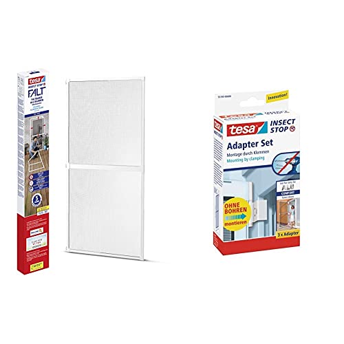 tesa Insect Stop FALT Tür - Faltbarer Alu-Rahmen mit Fliegengitter für Türen - Weiß - 80 cm x 170 cm bis 100x cm x 220 cm