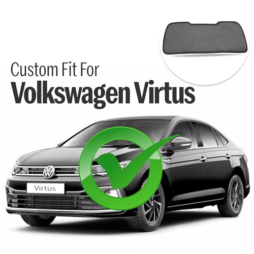 Image of Autofact Dicky Curtain for Volkswagen Virtus | Custom Fit Rear Windshield Sunshade | Foldable Mesh | Privacy & Cooling Car Accessory | Car Rear Sun Shade UV Block Easy Install Durable Black Mesh