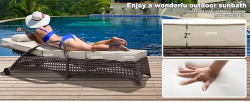 Image of UF Outdoor Poolside Lounger with Adjustable Backrest and Side Coffee Table Sun Chaise Recliner for Terrace Garden Poolside for Relaxation Durable and Stylish- Set of 2 (Brown & Beige)