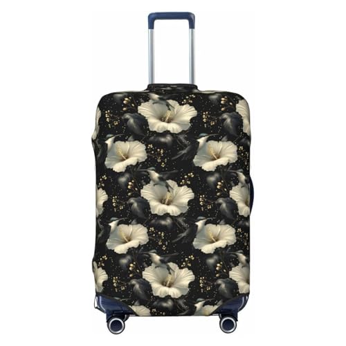 Luggage Cover Protector - Black Gold Flower Hummingbird Print Suitcase Covers for Luggage Fit 29-32 Inch Suitcase