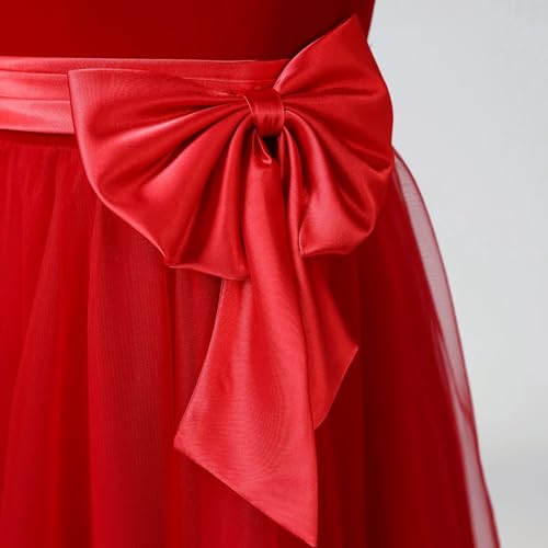 dideyttawl Velvet Christmas Dress for Girls 4-16 Puff Sleeves Tulle Baby Girl Long Dresses Satin Bow Tie Belt Maxi Dress4